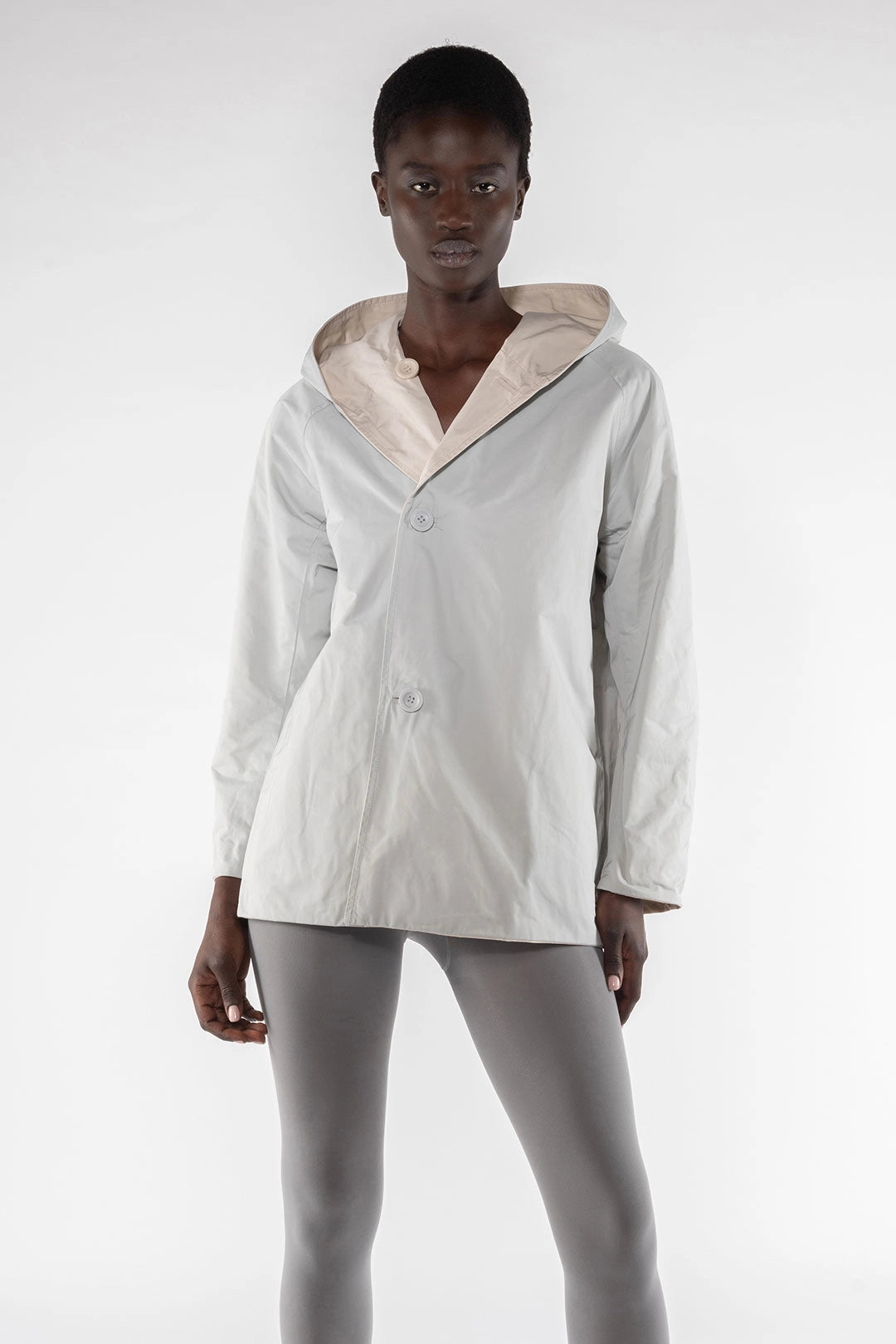 OOF 9411 Reversible Raincoat - Cream/Grey
