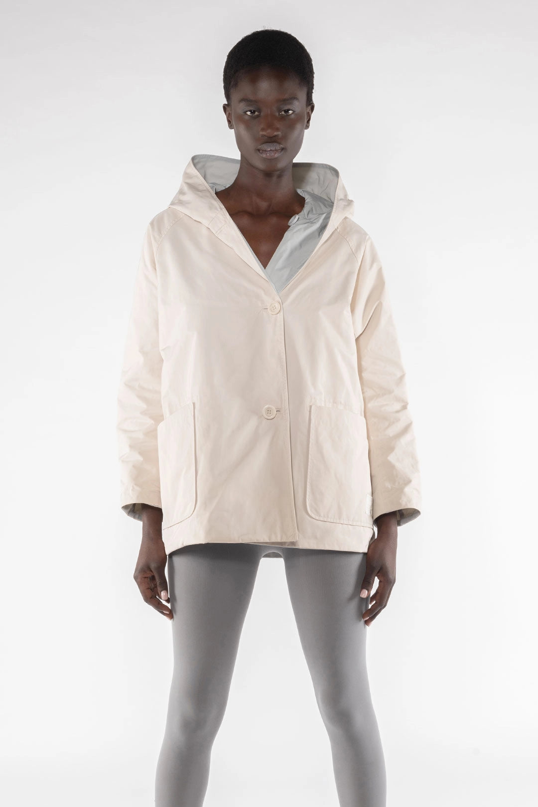 OOF 9411 Reversible Raincoat - Cream/Grey