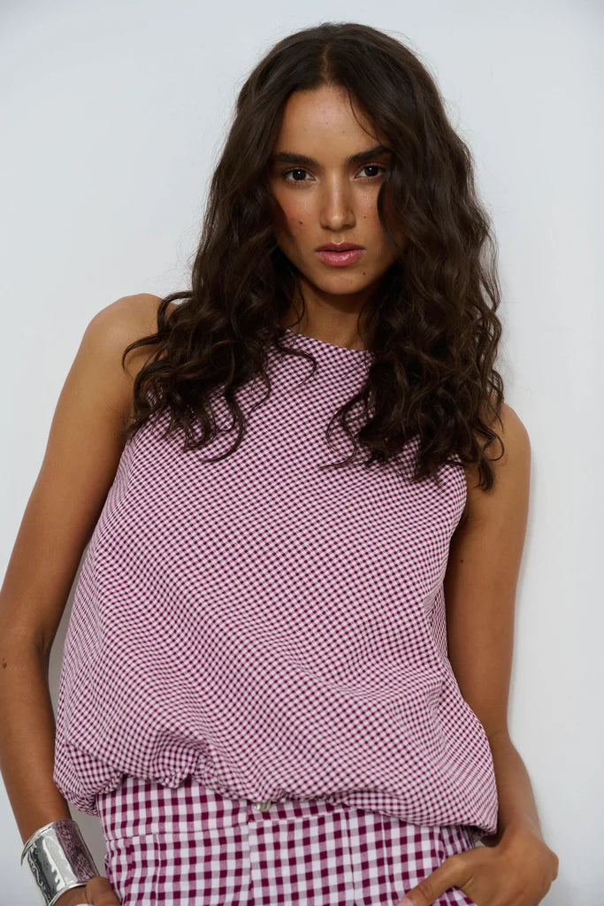 Isla Top Vichy Burgundy